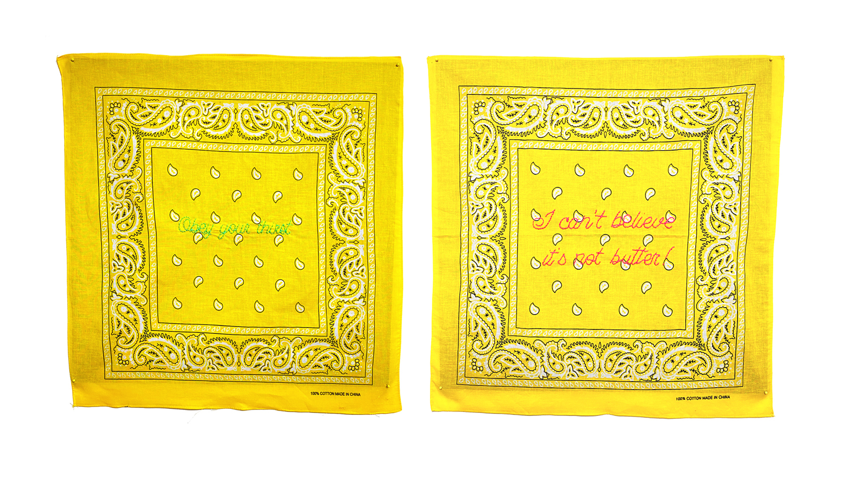 Hand embrodery on yellow bandana