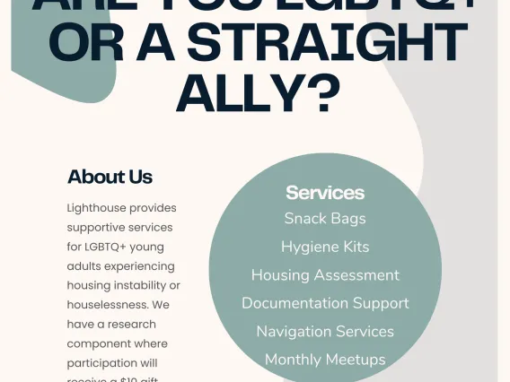 LGBTQ+ or straight ally - services: snack bags, hygiene products, housing assessment, documentation support