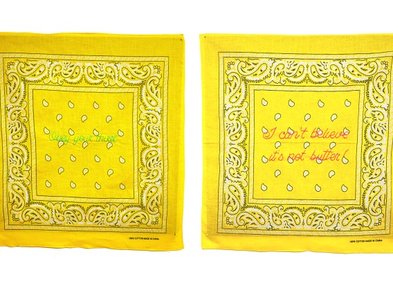 Hand embrodery on yellow bandana