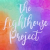 Rainbow watercolor background with white cursive text "The Lighthouse Project"